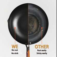32CM Household Pure Iron Wok Non Coated Cast Iron Pan For Gas Induction Cookers - Black - View 7