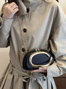 1件装女士时尚多功能单肩包，奢华高品质个性化链条斜挎包，多功能手拿包，适合约会、送礼、工作、派对等场合 - 黑色 - 查看 5