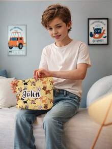 1pc Customized Name Cartoon Puppy Pattern Corduroy Toiletry Storage Bag, Perfect Choice For Organizing Toiletries On The Go, Can Be Customized Based On Your Unique Design, Very Suitable For Children, Print Your Own Name Or Print Your Sister's And Classmates' Names As A Gift To Give To Others - Multicolor - View 4