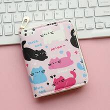 1pc Fashion Girl Short Zipper Cute Cartoon Cat Print Wallet, Coin Purse, Card Holder - Multicolor - View 2