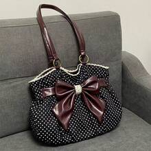 Women's Vintage Bow & Polka Dot Tote Bag - Sweet Crossbody/Handbag With Lace Trim, /, Zipper Closure, Strap - Casual Commuter Purse, Birthday/Valentine's Gift Suitable For Women - 白色 - 查看 5