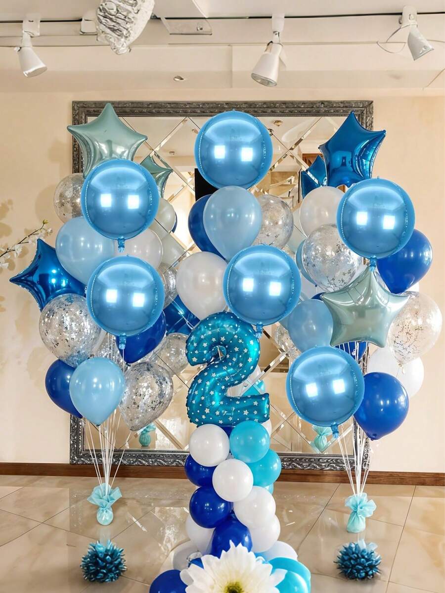 2/4/6 Stück blaue runde Aluminiumfolie Ballons, riesige 4D runde Ballons, 22 Zoll metallisch blaue Ballons, geeignet für Geburtstag, Hochzeit, Abschluss, Party Dekoration - Verschiedenfarbig - Übersicht 1