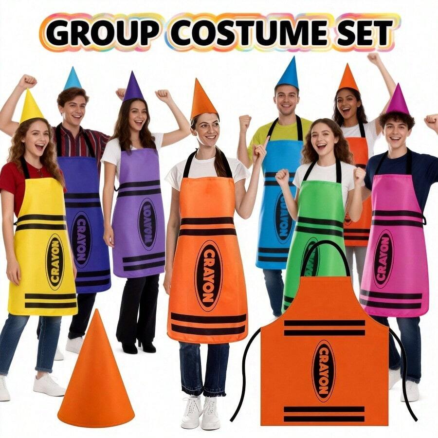 彩色万圣节围裙和小矮人圆锥形帽套装，成人万圣节角色扮演服装