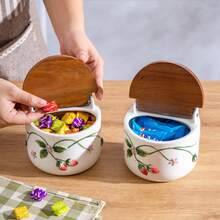 手绘浮雕陶瓷糖盐罐套装，陶瓷底座一体式油醋瓶调味罐，餐厅及厨房储物罐 - 彩色 - 查看 11