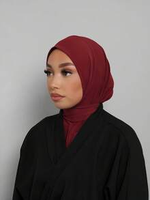 1pc Fashionable Casual Elegant Instant Hijab Cap, Classic Minimalist Style, Soft & Breathable Jersey Fabric, Versatile For Daily Life, Festivals, Prayers,Beach,Holiday - Burgundy - View 3