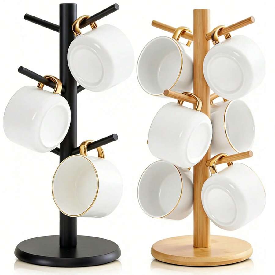 Bamboo Mug Tree For Counter, 6 Hooks Detachable Coffee Mug Holder, Decorative Mug Racks For Coffee Bar Organizer - 彩色 - 查看 1
