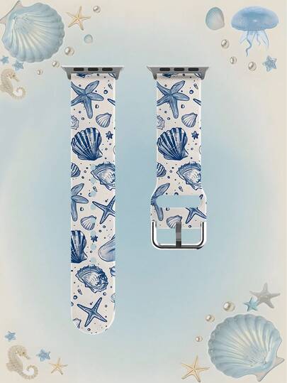 1 chiếc dây đeo đồng hồ mềm mại, co giãn, thoáng khí màu be và xanh dương hình sao biển, dây thay thế tương thích với đồng hồ thông minh , Honor, kích thước 38mm 40mm 41mm 45mm 44mm 42mm 46mm 49mm, dây đeo đồng hồ silicon thời trang thường ngày tương thích với Apple Watch Ultra SE/11/10/9/8/7/6/5/4/3/2/1