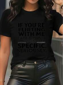 Women's Short Sleeve Graphic T-Shirt Casual Funny Slogan Print Tee Round Neck Loose Fit Summer Top  Daily Wear Fashion Tees With "If You're Flirting With Me..." Humorous Design - 黑色 - 查看 1