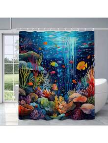 Ocean World Cartoon Series Bathroom Set - Bathroom Curtain, Polyester, Washable, 1pc/4pcs | Shower Curtain, Bath Mat, Toilet Seat Cover - A - View 17