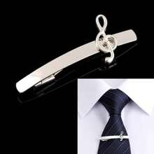 2 piezas Clip de corbata de combinación de clave de sol de nota musical de cobre, adecuado para camisa formal de hombre, otoño/primavera - Plateado - Ver 4