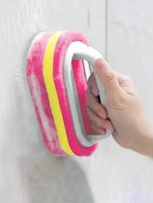 1pc Ergonomic Hand-Held Sponge Scrubber, Dual-Color Design - Multi-Functional Manual Cleaning Brush, Suitable For Bathtub, Kitchen, Bathroom - Applicable For Cleaning Tiles, Pots And Stains, Bathroom Accessories - Multicolor - View 12
