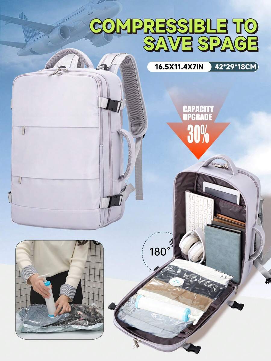 Travel Luggage Vacuum Compression Travel Backpack With Vacuum Pump Combo Set, For Cabin Bag Backpack 40x30x20 Tui Airways Travel Duffle Bag Carry-On Hand Luggage Backpack 35.56 Cm Laptop Backpack Under-Seat Cabin Bag Holdall Suitcase, Back-To-School Gifts - With Vacuum Bag and Air Pump - View 1