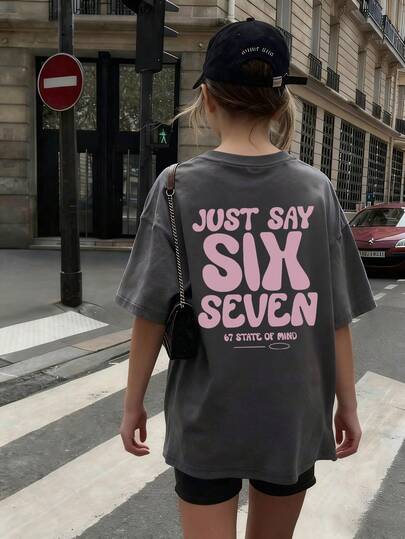 1pc Girls Casual Printed Round Neck Short Sleeve T-Shirt, Summer Student Youth Clothing - Colorful English Letter Printed T-Shirt Brings Joy And Happiness To Every Child!