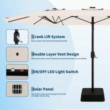 Sombrilla rectangular de 15 pies con luces solares y base incluida, paraguas grande de patio con manivela, protección UV para mercado al aire última intervensión, patio trasero, piscina - Beige - Ver 4