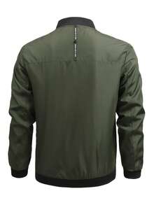 男士立领拉链棒球夹克，飞行员夹克 - 軍綠色 - 查看 3