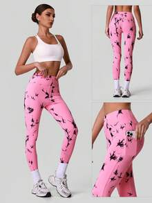 Sodalemon Leggings tie dye pour femmes à taille haute, pantalon de yoga, leggings de sport pour la gym avec poches latérales, collants de sport - Rose bonbon - Voir 10