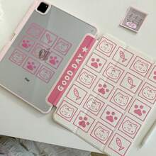 猫咪卡通格子小猫可爱扁平保护套，兼容苹果iPad第11代平板电脑，兼容iPad Pro 2025新款，可爱第10代，时尚兼容iPad Air 7/6（带笔槽），防弯折11英寸平板电脑保护套，适合女孩使用 - 粉紅白色 - 查看 5