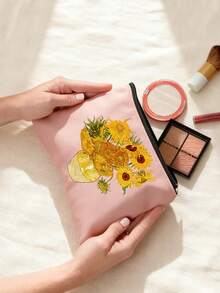 Oil Painting Sunflower Pattern Cosmetic Bag,Cosmetic Organizer,Toiletry Bag, Clutch Bag, Lightweight Foldable Storage Bag ,Travel Essential Bag - Multicolor - View 14