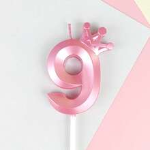 1個 0-9 號粉色皇冠造型數字生日蠟燭，生日蛋糕裝飾，生日派對裝飾，3D皇冠設計數字蠟燭，適用於生日、週年紀念、性別揭曉派對、單身女派對、畢業典禮 - 粉色 - 查看 17