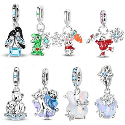 1. Silver-Plated Cuddling Penguin Pendant, Surprise Dinosaur Pendant, First Rabbit Pendant, Skiing Polar Bear Pendant, Warm White Bear Pendant, Adorable Pet Sticker Pendant, Crystal Rabbit Pendant, Crystal Cat Pendant. Perfect For DIY Jewelry Bracelets And Necklaces, Also An Excellent Choice For Couples' Jewelry Gifts.