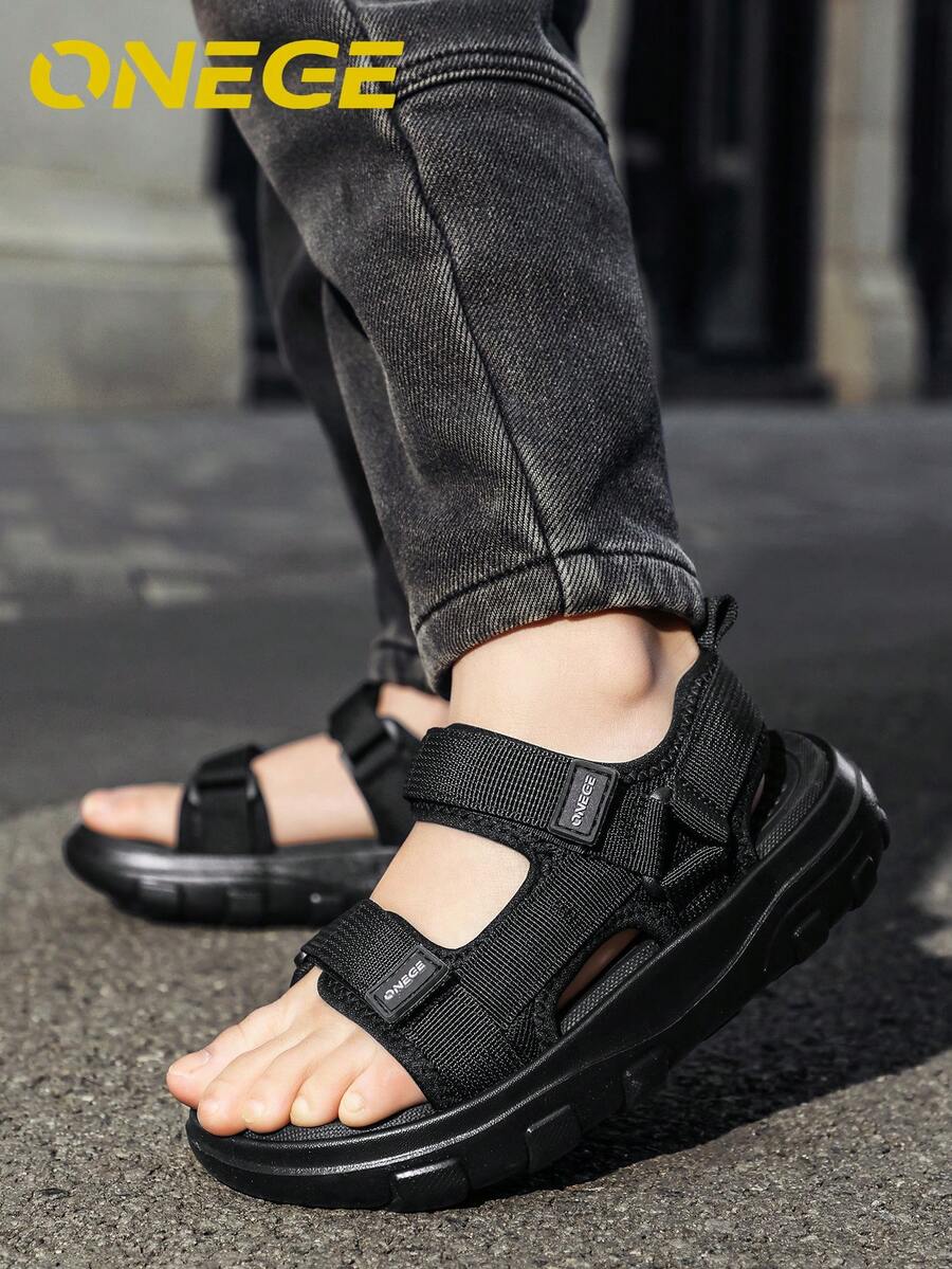 1双儿童凉鞋，舒适简约男童/幼儿/大童沙滩鞋，防滑，夏季新品 - 黑色 - 查看 1