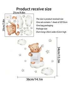 1pc New Cartoon Bear, Giraffe, Star, Elephant, Cloud Switch Sticker, Wall Decal For Bedroom, Living Room Decoration - Multicolor - View 15