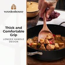 Wooden Utensil Set 8 Pcs – Sturdy & Easy To Clean, Natural Teak Wooden Spoons For CooFKing – Non-Scratch CooFKing Utensils With Spatula, Turner, Ladle, Spoons, Holder, Spoon Rest, 6 Hooks Kitchen Gifts - 8件套 - 查看 4