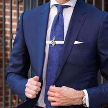2 piezas Clip de corbata de combinación de clave de sol de nota musical de cobre, adecuado para camisa formal de hombre, otoño/primavera - Plateado - Ver 3