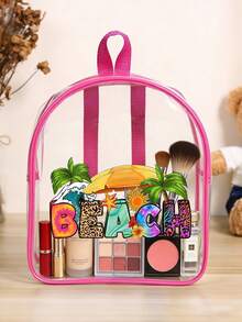 1pc Pvc Transparent Backpack Lightweight Large Capacity Fashion Backpack With "Beach" Pattern Printing, High Quality Clear School Bag For Students, Portable Outdoor Travel Backpack For Daily Commuting, Beach & Swimming Use, Stylish Carry Bag For Music Festivals, Summer Activities & Vacation, New Year Gift, Valentine'S Day Gift - Multicolor - View 7