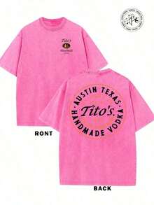 230g Washed And Used T-Shirt, Front Tito's Handmade Vodka Logo, Back With "AUSTIN TEXAS Tito's HANDMADE Vodka" Circular Text And Brand Logo, Tito's Vodka ThemeNew Casual T-Shirts For Men And Women-HD07 - Đỏ - Xem 1