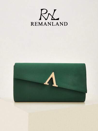 REMANLAND 这款奢华的深绿色丝绒手拿包，饰有V形金属配件，采用简洁的信封式设计和优质丝绒面料，是晚宴、盛大派对和浪漫约会的完美之选。它是送给女性的最佳礼物。
