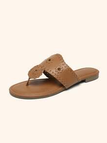 Women's Casual Thong Flip Flops Comfortable Flat Sandals Fashionable Beach Shoes, Suitable For Walking, Working, Beach Vacation And Home Wear - màu nâu - Xem 2