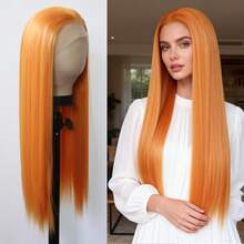 ZigZag Hair 橙色、灰色、蜜金色、棕色、红棕色长直无刘海合成假发，耐热纤维材质，适合日常和角色扮演造型 - 彩色 - 查看 2