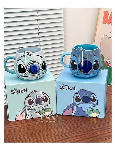 Disney Ceramic Birthday Gift Mug, Couple Water Cup, Home Use Stitch Office Cup, High-Value Stitch Ceramic Mug, Office Drinking Cup, Large Capacity Couple Water Cup, Cute Milk CupEmbossed Short Large Capacity Mug