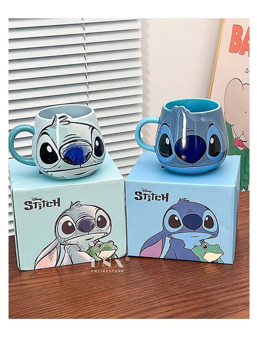 Disney 陶瓷生日礼物马克杯，情侣水杯，家用史迪奇办公杯，高性价比史迪奇陶瓷马克杯，办公饮水杯，大容量情侣水杯，可爱牛奶杯，浮雕矮款大容量马克杯 - 彩色 - 查看 1