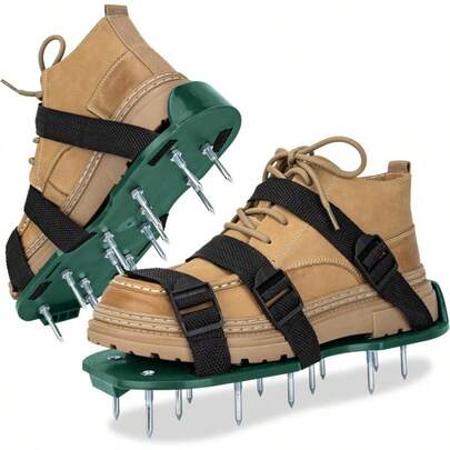 Heavy-Duty Manual Lawn Aerator Shoes With Metal Spikes, Fully Assembled, Adjustable Straps For Epoxy Garage Floor, Coatings, And Overlay Installations