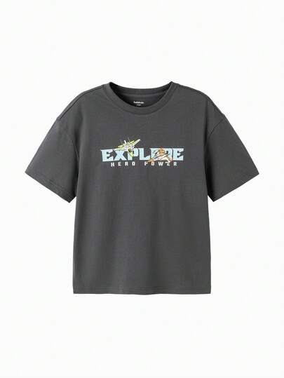 Balabala Boys Casual Oversized T Shirts With Space And Explore Prints Comfortable Cotton Tops