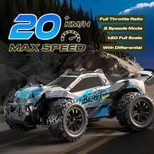 High Speed 1:20 Scale Fast RC Car, 20 KM/H, 2.4Ghz Remote Control, Off-Road Racing Vehicle With LED Lights, 2 Speed Modes, Hobby Grade All Terrain Trucks For Adults And Boys - Màu xanh lam - Xem 4