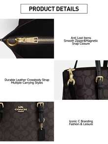 Coach Mollie Tote Shoulder Bag Monogram Canvas Women's Handbag Large Capacity Crossbody Purses 2way Commuter Bag - Walnut and Black - View 5