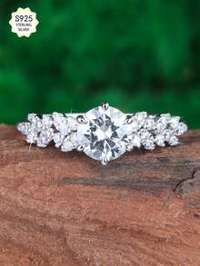 1枚S925纯银6.5毫米圆形莫桑石戒指，完美适用于周年纪念、婚礼、母亲节、情人节、生日礼物 - 銀色 - 查看 5