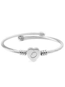 1pc Stainless Steel Heart-Shaped Bangle With 26 Alphabet Letters, Unisex Fashion Minimalist Style Bracelet, Suitable For Daily Wear, Parties, And Gifts - Silver - View 19