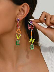 1 Pair Letter Tassel Earrings, Long Dangle Earrings, Versatile Fashion Party Earrings For Women - Multicolor - View 2