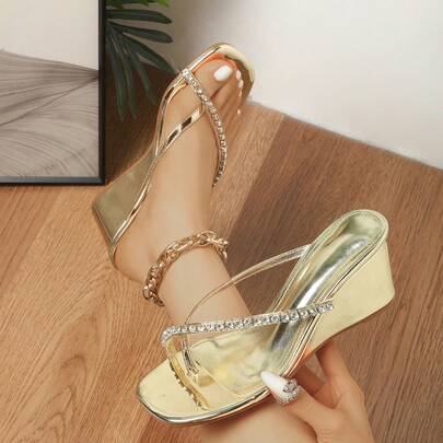 Summer New Arrival Cross Strap Wedge Heel Flip Flops