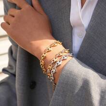 1pc/3pcs 18K Gold-Plated Bracelet, Light Luxury Influenza Heart 304 Stainless Steel Bracelet, Simple And High-End, Ins Style Personalized Jewelry, Holiday Gift/Daily Matching Versatile Design, Suitable For Daily Gatherings And Parties, Giving To Girlfriends And Wives - Multicolor - View 3