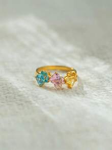 A Customisable Adorable Pet Paw Print Ring, Coloured Zirconia Ring, Animal Lover Jewellery, Multicoloured Dog Paw Print Ring, Pet Enthusiast Ring - Yellow Gold - View 9