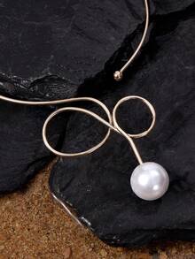 Opalesca 1pc Vintage Minimalist Faux Pearl Spiral Pendant Collarbone Necklace, Adjustable Size, Suitable For Women Daily Wear, Beach Vacation Decoration, Party And Banquet Outfit Match, Charming Jewelry Gift - Yellow Gold - View 3