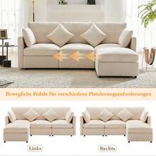Sofa Bed Set - Beige + Chenille + 4 Seat - View 2