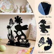 1/4pcs Black Easter Egg Decorations With Rabbit And Rabbit Ears, 2D Acrylic Design, Suitable For Decorating Window Sills, Bookshelves, Bedrooms, Living Rooms, Also Can Be Used As Holiday Party Gifts - Easter Ornaments - View 4