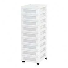 9-Drawer Narrow Plastic Storage Cart With Organizer Desktop, White - 1 - View 1