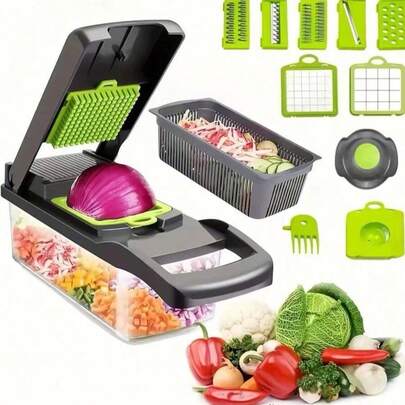 1pc Multi-Function Onion Chopper, Vegetable Cutter, Food Processor With Funnel, Carrot & Garlic Chopper With Container, Kitchen Tool, Suitable For Home/Restaurant To Quickly Chop Onions
